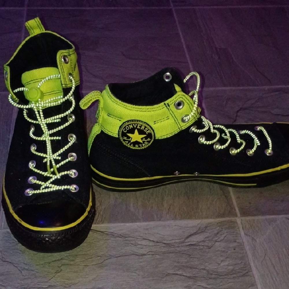 Converse Black and Bright Green High-Tops